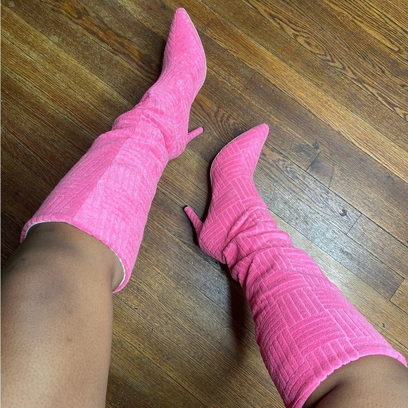 Shoes - Pink Textured Knee-High Boots